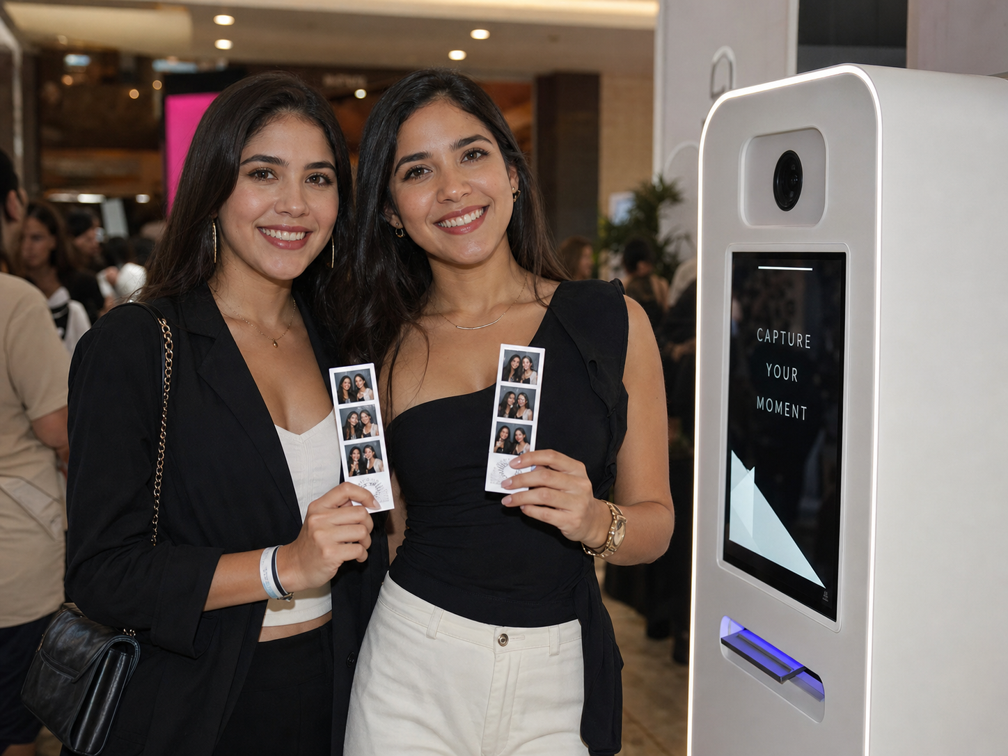 Dos clientas sosteniendo fotos impresas de una sesion